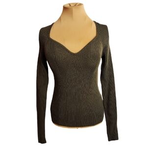 Hooked Up Ribbed Sweetheart Neckline Sweater Camo Green‎ NWT Size Small
